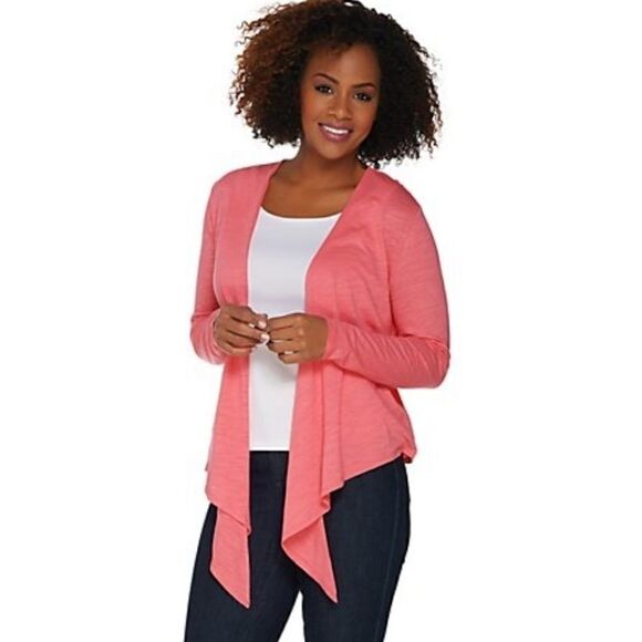 Cable & Gauge Open Front Drape Waterfall Front Coral Cardigan Size Small - Picture 2 of 12
